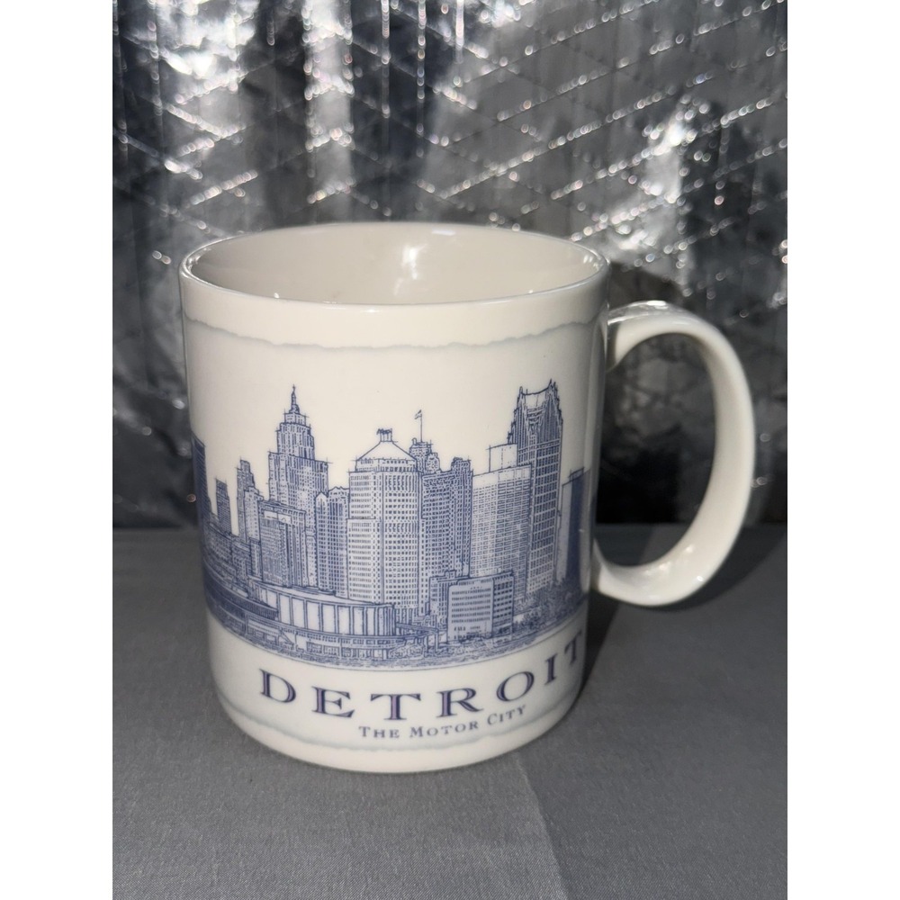 Starbucks Detroit Skyline Coffee Mug 18oz White Blue Ceramic Travel Souvenir